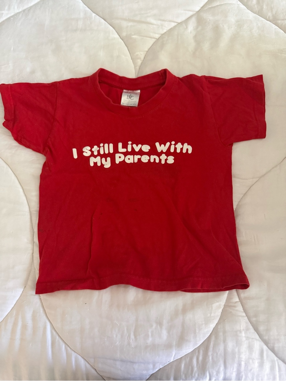 Red Kids' T-Shirt with 'I Still Live With My Parents' Graphic
